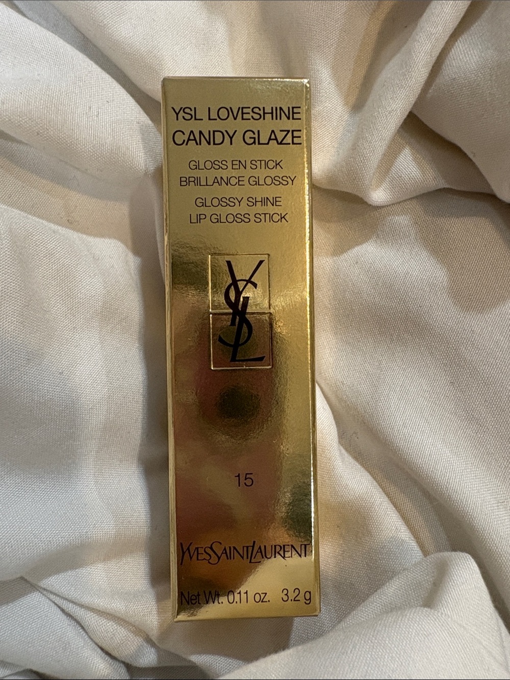 Yves Saint Laurent YSL Loveshine Candy Glaze Lip Gloss Stick 15 Showcasing Nude